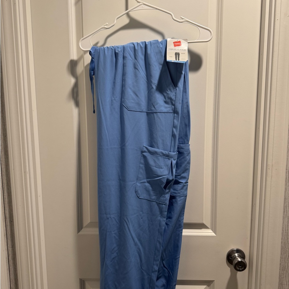 Hanes Light Blue Cargo Scrub Pants for Women